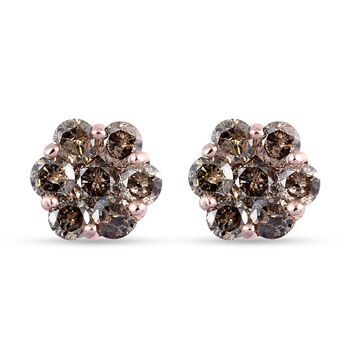 Nat&uuml;rlicher Champagner Diamant-Ohrstecker, zertifiziert I2-I3, 375 Ros&eacute;gold ca. 1,00 ct