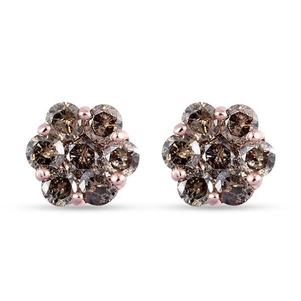 Nat&uuml;rlicher Champagner Diamant-Ohrstecker, zertifiziert I2-I3, 375 Ros&eacute;gold ca. 1,00 ct