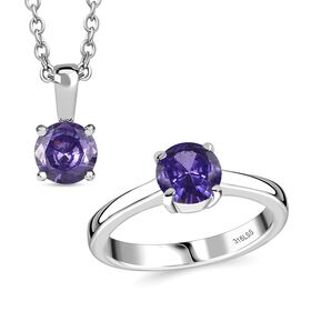 Lila Zirkonia Schmuckset  Edelstahl