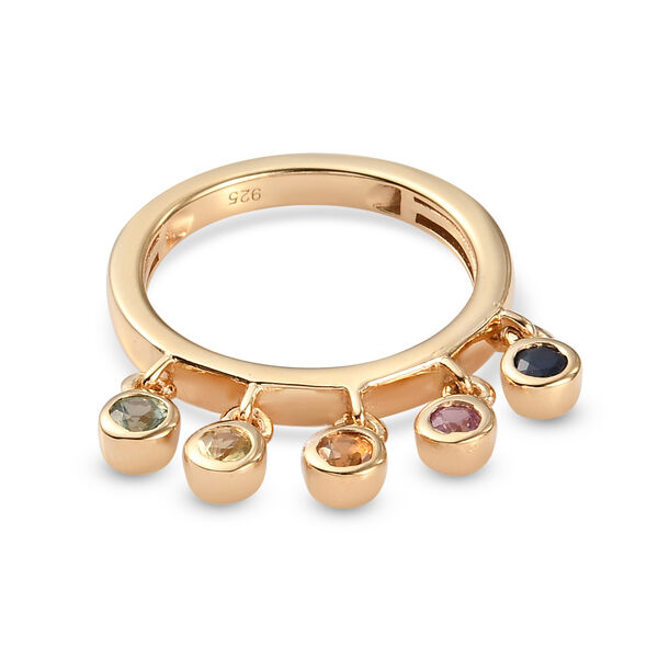 Mehrfarbig Saphir Ring 925 Silber 585 Vergoldet