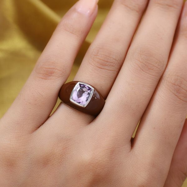 Rosa Amethyst und Emailliert Solit&auml;r Ring 925 Silber Platin-&Uuml;berzug image number 3