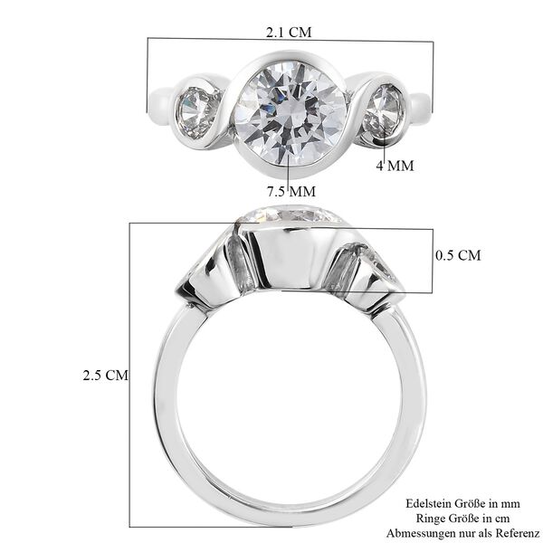 LUSTRO STELLA Hergestellt mit ZIRKONIA 3 Stein Ring 925 Silber Platin-Überzug (Größe 16.00) ca. 3,45 ct image number 7