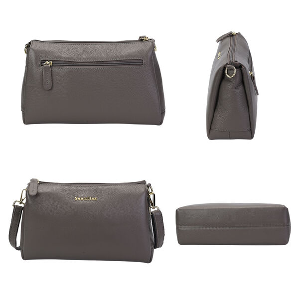 Sencillez Crossbody Tasche aus echtem Leder,  Gr&ouml;&szlig;e 28x9x17 cm, Grau image number 3