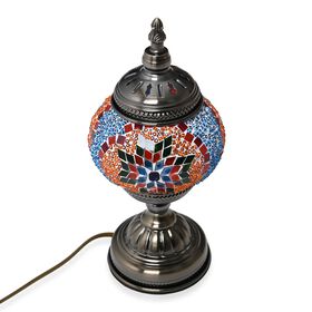 Orientalische Tischlampe aus Glas-Mosaik, handgefertigt, 14x28 cm, Orange-Rot-Blau