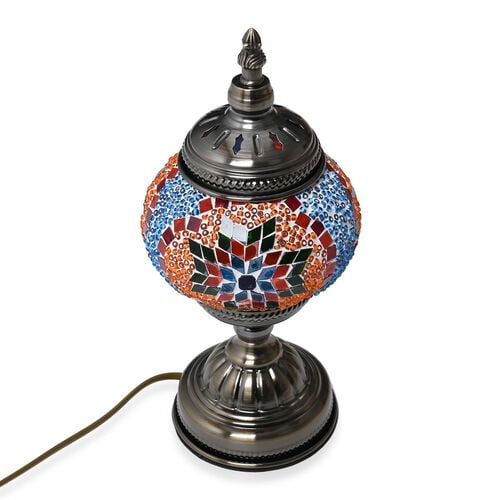 Orientalische Tischlampe aus Glas-Mosaik, handgefertigt, ca. 14x28 cm, Orange-Blau image number 0