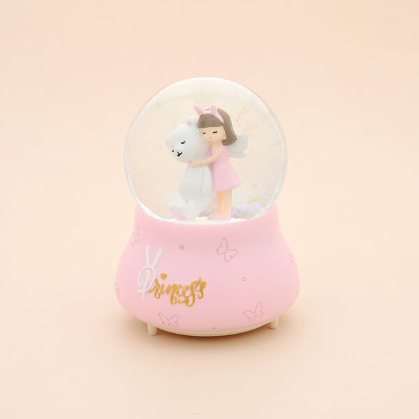 Schneekugel Musik und Licht, 15x10 cm, M&auml;dchen und B&auml;r, Rosa und Wei&szlig; image number 5