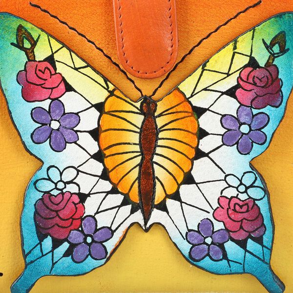 SUKRITI- Handbemalte Brieftasche aus Echtleder mit verstellbarem Schulterriemen und Schlüsselanhänger, Orange image number 10