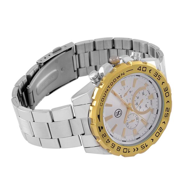 STRADA - Japanisches Uhrwerk mit rotierbarem Skalenring und Edelstahl-Gold-Plattierung, bicolor, Weiß und Gelb image number 5