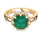 D'Joy Smaragd-Quarz Triplette, Weißer Zirkon Ring 925 Silber 750 Gelb Vergoldet (Größe 20.00) ca. 4,03 ct
