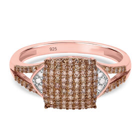 Natürlicher Champagner Diamant und weißer Diamant Ring, 925 Silber Roségold Vermeil (Größe 21.00) ca. 0.50 ct