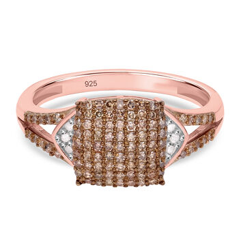 Nat&uuml;rlicher Champagner Diamant und wei&szlig;er Diamant Ring, 925 Silber Ros&eacute;gold Vermeil (Gr&ouml;&szlig;e 21.00) ca. 0.50 ct