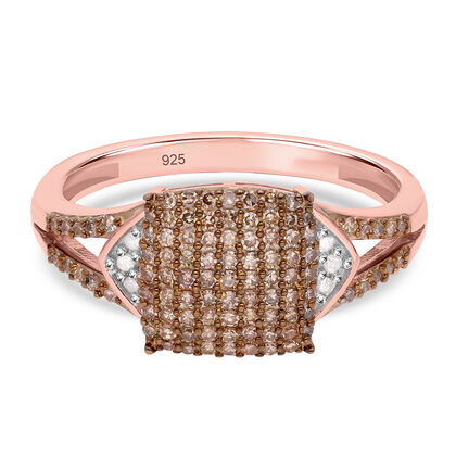 Nat&uuml;rlicher Champagner Diamant und wei&szlig;er Diamant Ring, 925 Silber Ros&eacute;gold Vermeil (Gr&ouml;&szlig;e 21.00) ca. 0.50 ct