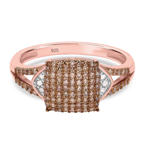 Natürlicher Champagner Diamant und weißer Diamant Ring, 925 Silber Roségold Vermeil (Größe 21.00) ca. 0.50 ct image number 0