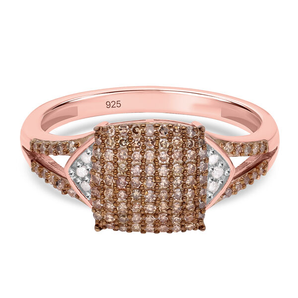 Nat&uuml;rlicher Champagner Diamant und wei&szlig;er Diamant Ring, 925 Silber Ros&eacute;gold Vermeil (Gr&ouml;&szlig;e 21.00) ca. 0.50 ct