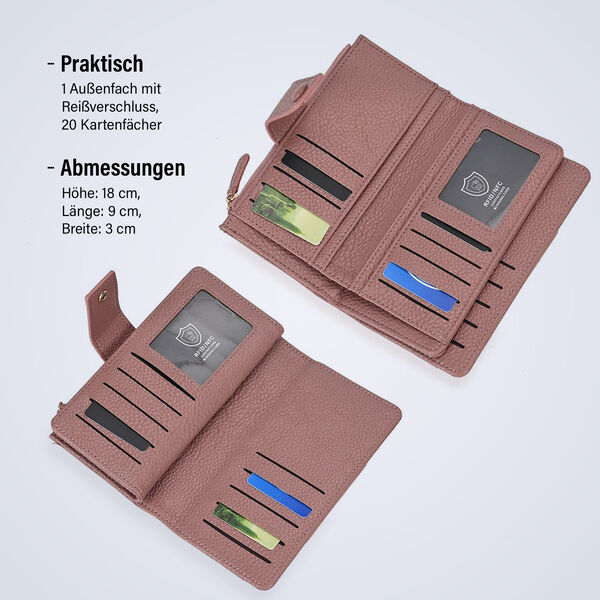 Brieftasche mit RFID-Schutz, 18x3x9cm, Rosa image number 4