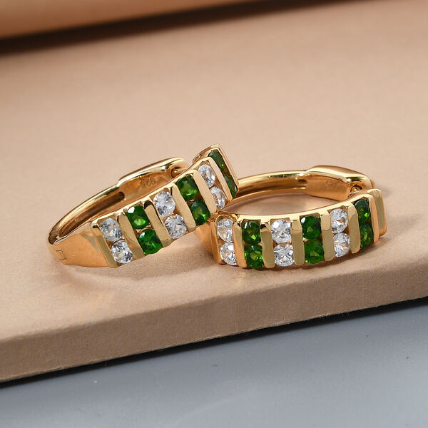 Nat&uuml;rlicher Chromdiopsid und Zirkon Ohrringe 925 Silber vergoldet ca. 2,14 ct image number 2