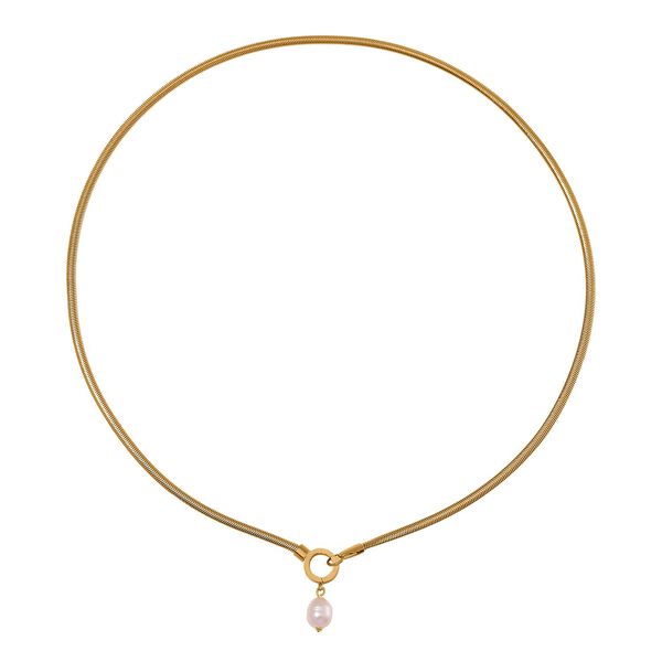 Weiße Süßwasser Perle Halskette ca. 50 cm Reiner Edelstahl IP-Goldfarbe image number 3