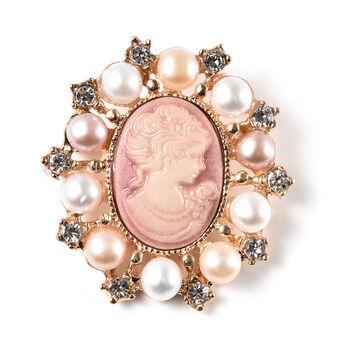 Mehrfarbige S&uuml;&szlig;wasserperlen und wei&szlig;e Kristall Brosche, goldfarben