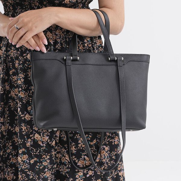 Echtleder-Shopper mit Doppelhenkel, 30x12x23cm, Schwarz image number 2