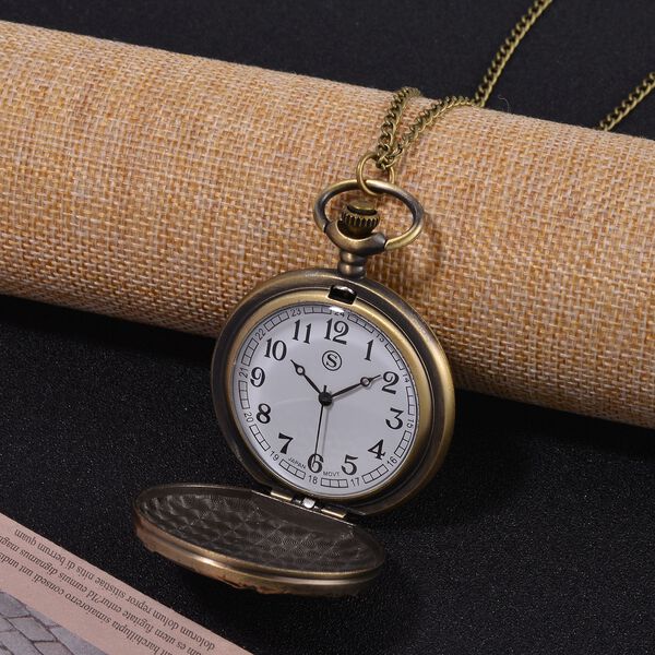 STRADA Antike Bronze Elefantenmuster Taschenuhr, Japanisches Werk, 79 cm antike bronzene Eisenkette image number 3