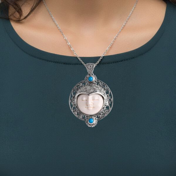 D'Joy Sleeping Beauty T&uuml;rkis, Ox Bone Anh&auml;nger 925 Silber ca. 0,59 ct. image number 2