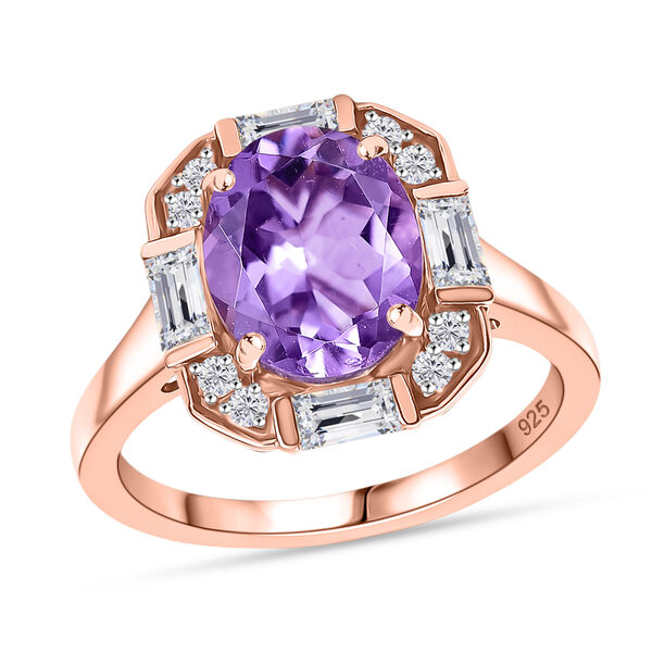 Zeitlose Art Kollektion - AA Rose De France Amethyst, Weißer Zirkon Ring 925 Silber 750 rosévergoldet (Größe 20.00) ca. 3.26 ct image number 4