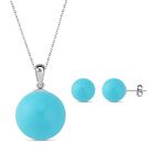 2er Set - Türkis Muschelkernperlen Ohrringe und Anhänger mit Kette Schmuckset, Edelstahl, 925 Silber rhodiniert