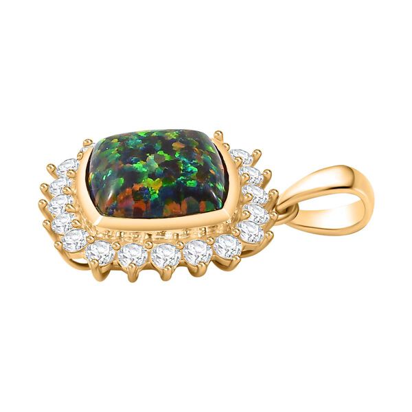 Labor erstellt schwarzen Opal, Weißer Zirkon Anhänger 925 Silber Gelbgold Vermeil ca. 3,69 ct. image number 4