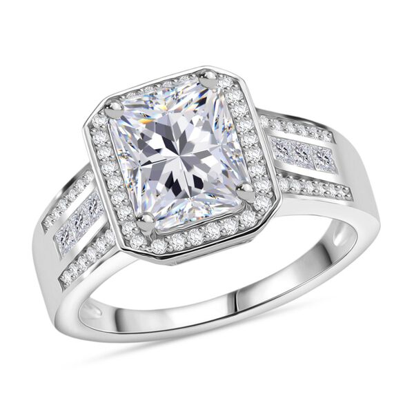 ALLE ERSTEMAL RADIANTA GRA zertifiziert RADIANT-SCHLIFF Moissanit (D-VVS) Ring 925 Silber rhodiniert (Größe 18.00) ca. 3.00 ct image number 4