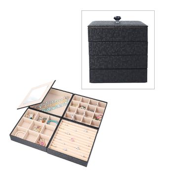 4-schichtiger Schmuck-Organizer mit gro&szlig;em Spiegel, 21.59x21.59x21.59 cm, schwarz