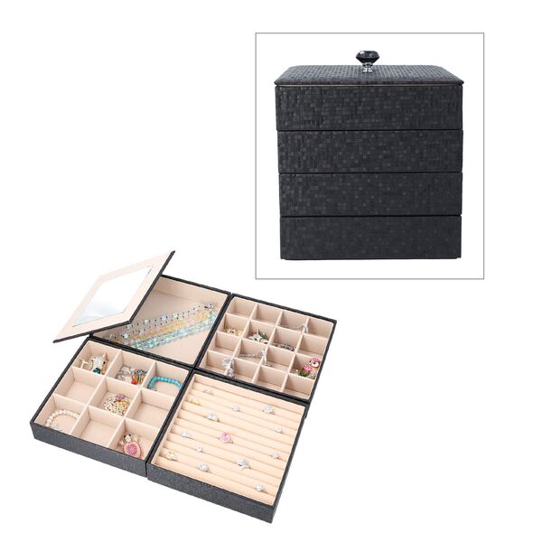 4-schichtiger Schmuck-Organizer mit gro&szlig;em Spiegel, 21.59x21.59x21.59 cm, schwarz