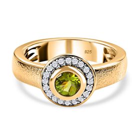Nat&uuml;rlicher AA Calabar-Turmalin, Wei&szlig;er Zirkon Ring, 925 Silber Gelbgold Vermeil (Gr&ouml;&szlig;e 17.00) ca. 0.84 ct