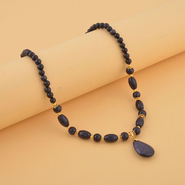 Blaue Sandstein Halskette, ca. 45 cm, vergoldet ca. 125.00 ct image number 2