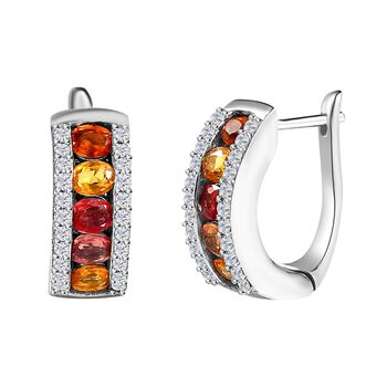 AA Mehrfarbige Saphir, wei&szlig;er Zirkon Ohrringe, 925 Silber platiniert ca. 2.76 ct