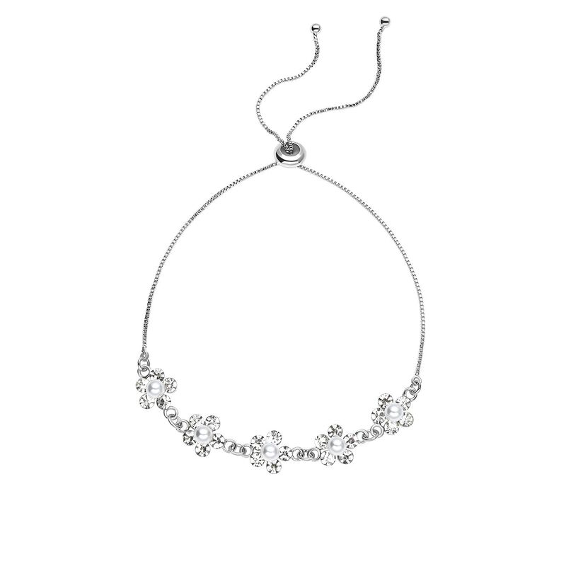 Simuliertes, weißes Perlen und Zirkonia-Armband - 1,50 ct. image number 0