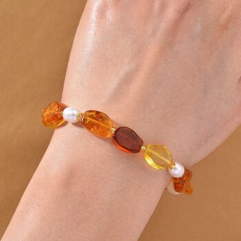 Flexibles S&uuml;&szlig;wasserperle und Bernstein Armband, 18cm