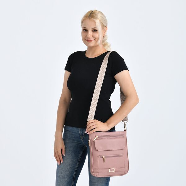 Crossbody-Tasche mit gewebtem Schulterriemen und Reißverschlussfächern, 24x28 cm, Rosa image number 3
