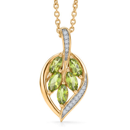 D'Joy AA Nat&uuml;rlicher Peridot, Wei&szlig;er Zirkon Anh&auml;nger mit Kette, ca. 50 cm 925 Silber 750 Vergoldet und Edelstahl 750 Vergoldet ca. 1.38 ct