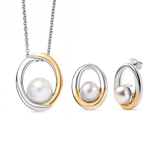 EverTrue zweifarbiger S&uuml;&szlig;wasserperle Anh&auml;nger mit 50cm Kette und Ohrringe image number 0