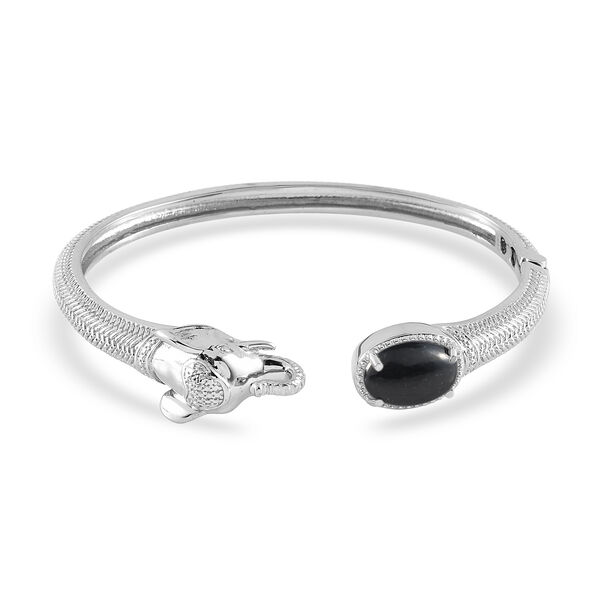 Schwarzer Turmalin Elefantenkopf-Armreif, ca. 19 cm, Edelstahl ca. 6,76 ct image number 0