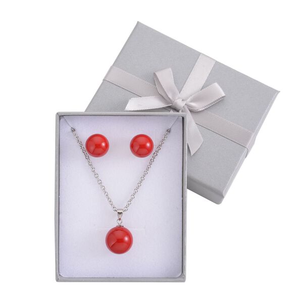 Rote Muschelkernperlen-Anhänger und Ohrringe, 925 Silber rhodiniert und Edelstahl image number 7