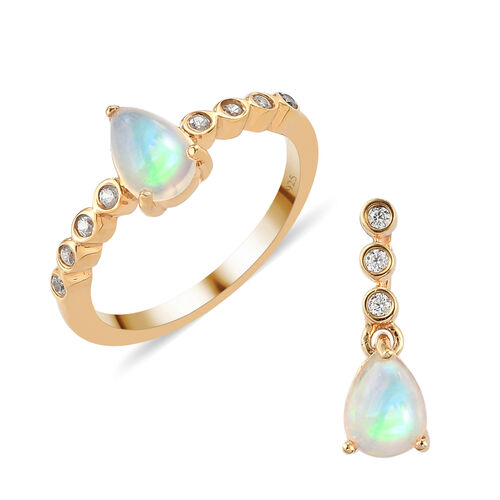 Natürlicher, äthiopischer Opal-Ring und Anhänger, 925 Silber vergoldet ca. 1,13 ct image number 0