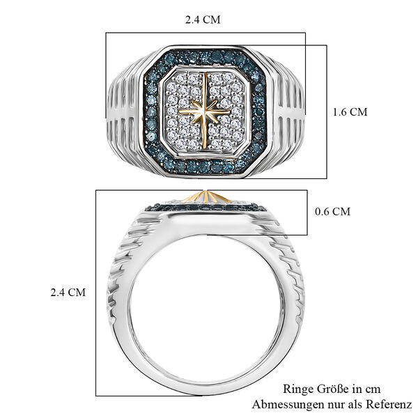 D'Joy Blauer Diamant, Weißer Diamant Ring 925 Silber Rhodiniert und 750 Gelbgold Vermeil (Größe 17.00) ca. 0,47 ct image number 6