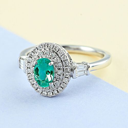 Rhapsody AAAA Paraiba Turmalin und Diamant-Halo-Ring, VS E-F, 950 Platin, 0,85 ct. image number 1
