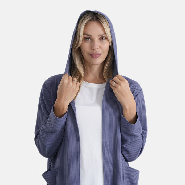 LA MAREY Langer Cardigan mit Kapuze und Taschen, 83cm, Blau image number 5