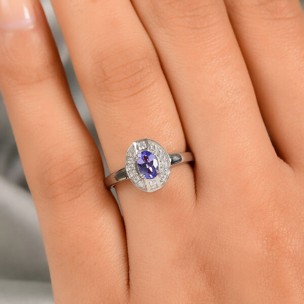 Tansanit und Zirkon Ring 925 Silber platiniert  ca. 0,70 ct image number 3