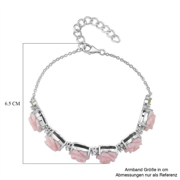 D'Joy Nat&uuml;rlicher Rosa K&ouml;nigsmuschel Perle (10x10 mm), Peridot Armband ca. 20 cm 925 Silber rhodiniert image number 5