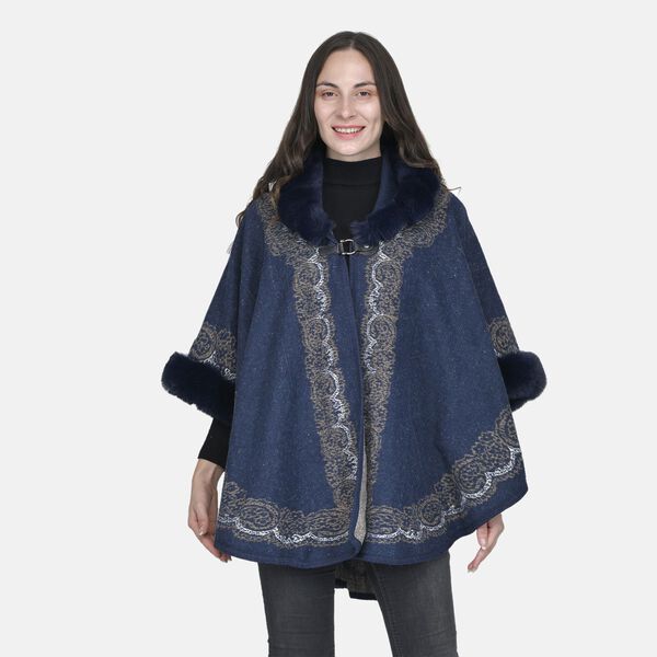 TAMSY - Designer Kunstfell Ruana, Blau