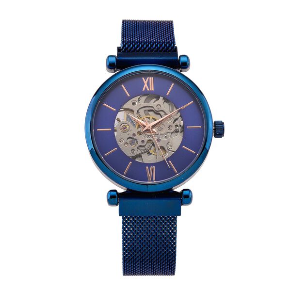 GENOA TIME V2 Automatik-Mechanische Uhr, wei&szlig;es Sonnenschliff-Zifferblatt, Wasserdicht, Blau