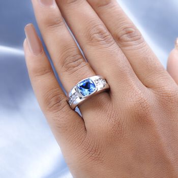 AA Elektrischer Blau Topas, wei&szlig;er Zirkon Ring, 925 Silber platiniert (Gr&ouml;&szlig;e 16.00) ca. 4.74 ct